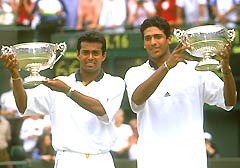Leander Paes (left) and Mahesh Bhupathi with their 1999 Wimbledon mens' doubles title