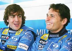 Fernando Alonso (left) with Renault team mate Giancarlo Fisichella