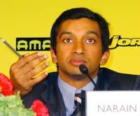 Narain Karthikeyan at a press conference in New Delhi