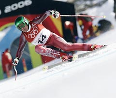 Austria's Fritz Strobl in action during the men's downhill training