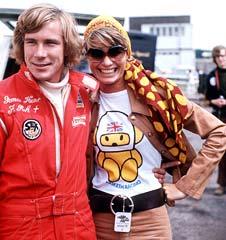 James Hunt with his wife Suzi during the 1974 British Grand Prix