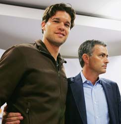 Michael Ballack (left) with Chelsea manager Jose Mourinho