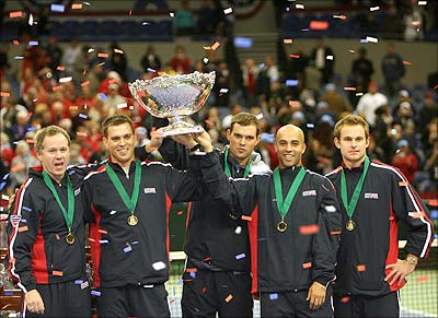 The US team with the Davis Cup