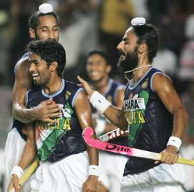 India striker Shivendra Singh celebrates after scoring the goal