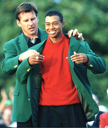 At 21, Tiger Woods became the youngest player to win the Augusta Masters in 1997