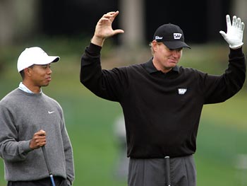 Ernie Els (right) with Tiger Woods