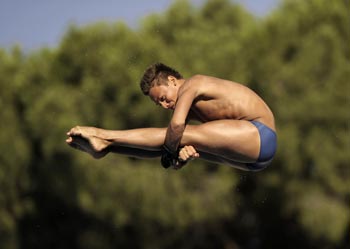 Thomas Daley of Britain competes in the men's 10m platform diving final at the World Championships in Rome