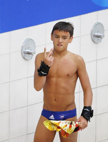 British diver Tom Daley reacts following a dive