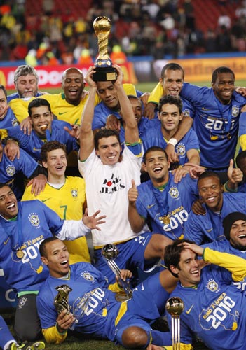 The Brazilian players celebrate their triumph