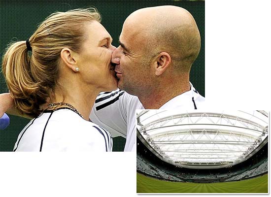 Andre Agassi kisses his wife and partner Steffi Graf