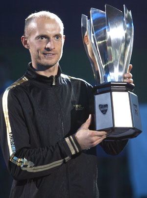 Russian Nikolay Davydenko with the Shanghai Masters trophy