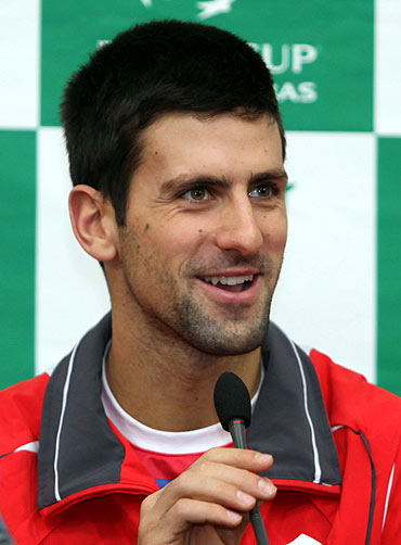 Serbian Davis Cup tennis player Novak Djokovic smiles during a media conference in Belgrade