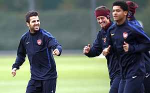 Arsenal players during a training session