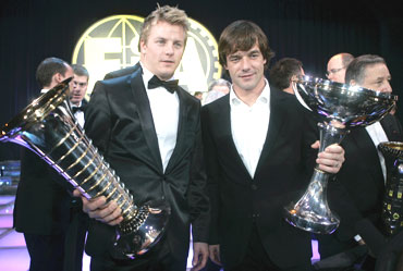 Kimi Raikkonen (left) and Sebastien Loeb