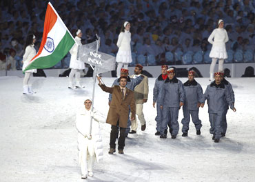 The Indian contingent during the opening ceremony of the Winter Olympics at Vancouver