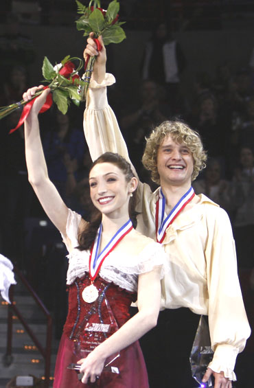Davis (left) and White with their medals at the US Figure Skating Championships in Spokane