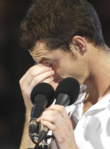 Andy Murray gets emotional at the presentation ceremony