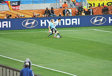 Diego Forlan in action against South Korea