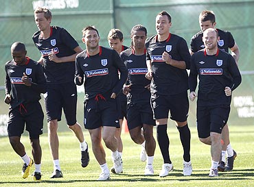 The England team at a training session