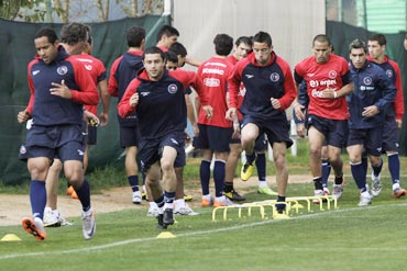 Chile players during a warm up session