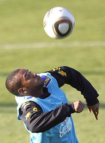 Robinho tries his tricks with the Jabulani