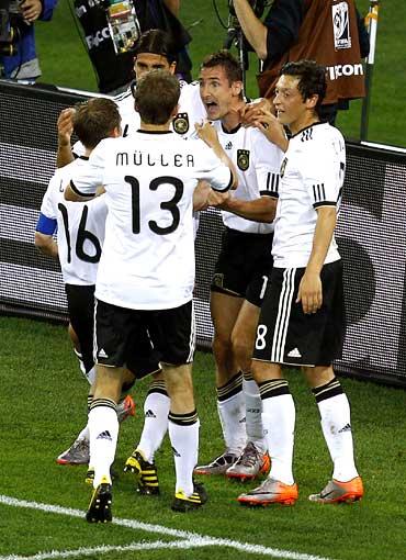 Germany's players celebrate a goal