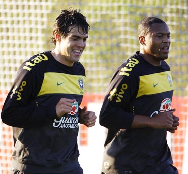 Kaka (left) and Baptista go through the paces during a training session