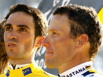 Alberto Contador (left) with Lance Armstrong