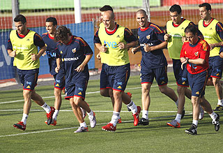 Spain's national team players attend a training session in Las Rozas, near Madrid on Monday