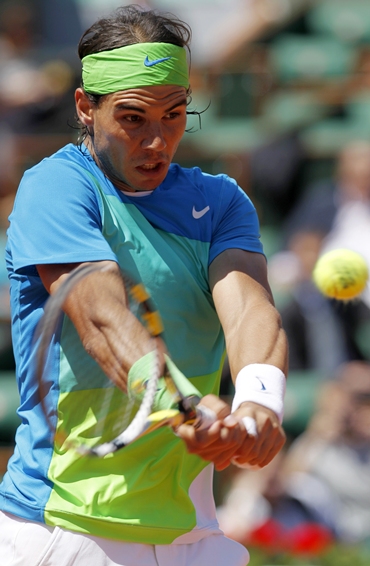 Nadal plays a shot during his match against Horacio Zeballos