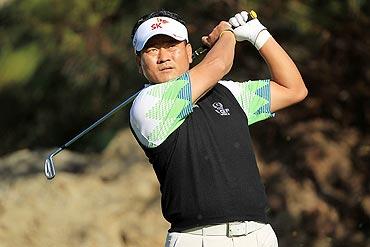 K.J. Choi of South Korea watches his tee shot