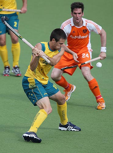Matt Gohdes of Australia in action during their match against The Netherlands on Thursday