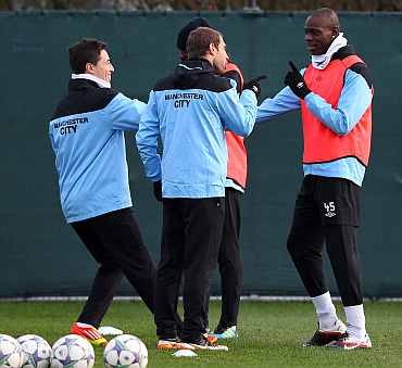 Manchester City players during a practice session