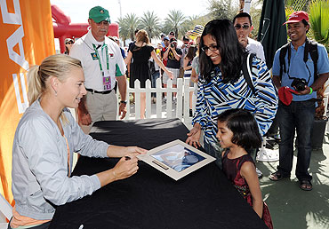 Maria Sharapova signs autographs at the Tennis Warehouse during the BNP Paribas Open at the Indian Wells Tennis Garden