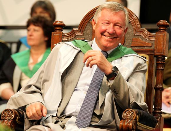 Manchester United manager Sir Alex Ferguson is rewarded with an honorary doctorate during the graduation ceremony at the University of Stirling