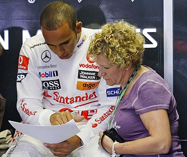 Lewis Hamilton with his mother Carmen