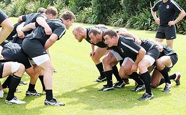 England players pack down during rugby World Cup training