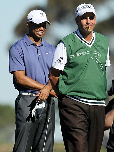 Tiger Woods with Rocco Mediate