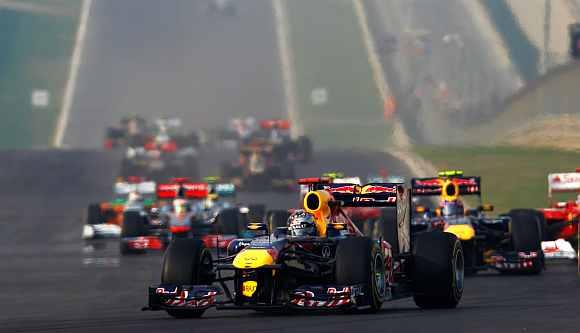 Sebastian Vettel drives during the Indian Grand Prix