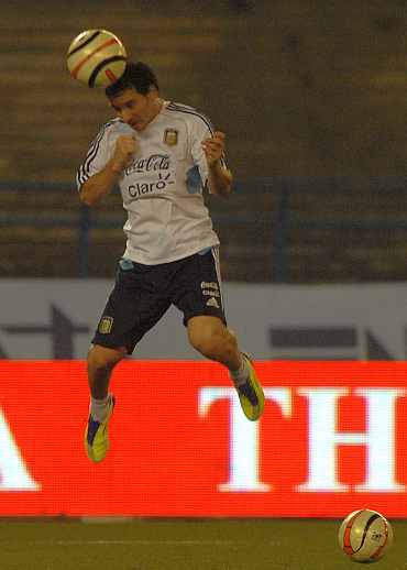 Lionel Messi during a practice session in Kolkata