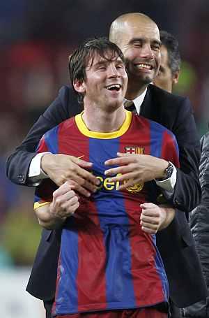 Lionel Messi and Pep Guardiola