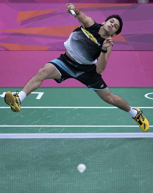India's Kashyap Parupalli plays against Vietnam's Nguyen Tien Minh at a men's singles badminton match