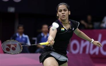 Saina Nehwal in action against Tine Baun