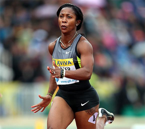 Shelly-Ann Fraser-Pryce of Jamaca in action in the 100m during day two of the Aviva London Grand Prix at Crystal Palace