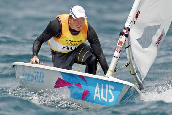Australia's Tom Slingsby sails during the tenth race of the Laser sailing class