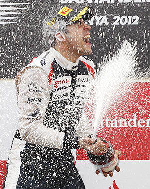 Pastor Maldonado celebrated winning Spanish GP