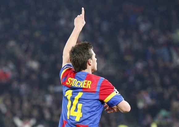 Basel striker Valentin Stocker celebrates after scoring the winning goal