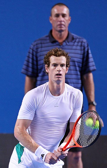 Ivan Lendl watches Andy Murray during a practice session