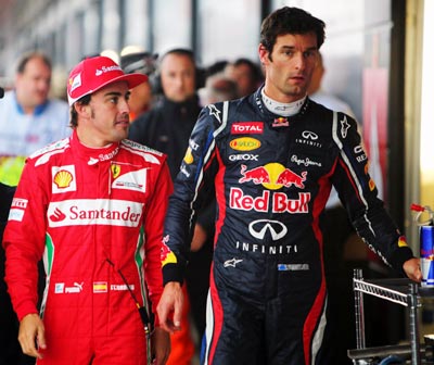 Fernando Alonso (left) with Mark Webber