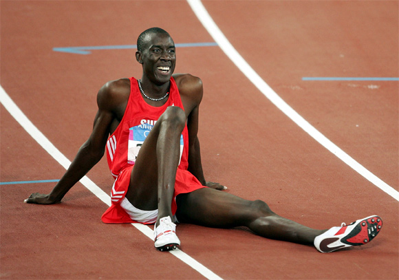Wilson Kipketer of Denmark is seen after the men's 800 metre semifinal during the Athens 2004 Summer Olympic Games